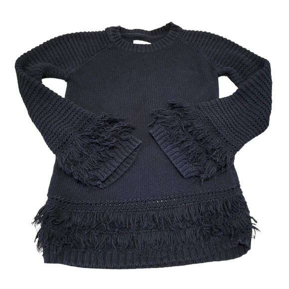 Chaser Sweaters - Chaser Fringe Chunky Cotton Knit Sweater